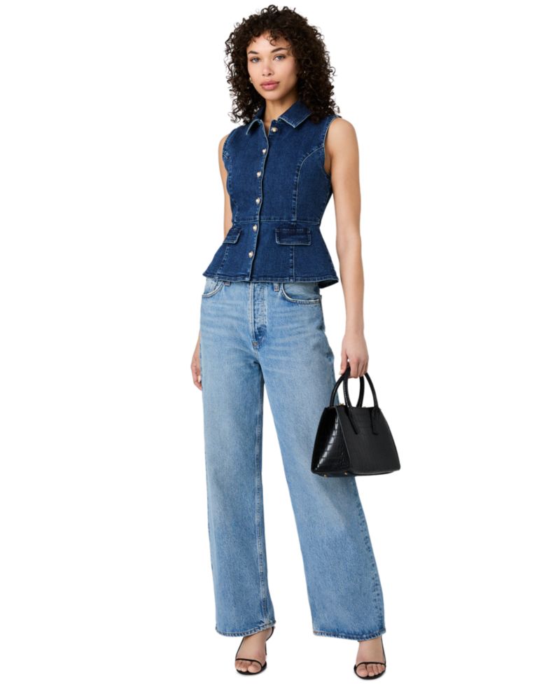 Women's Delancey Denim Button Peplum Top