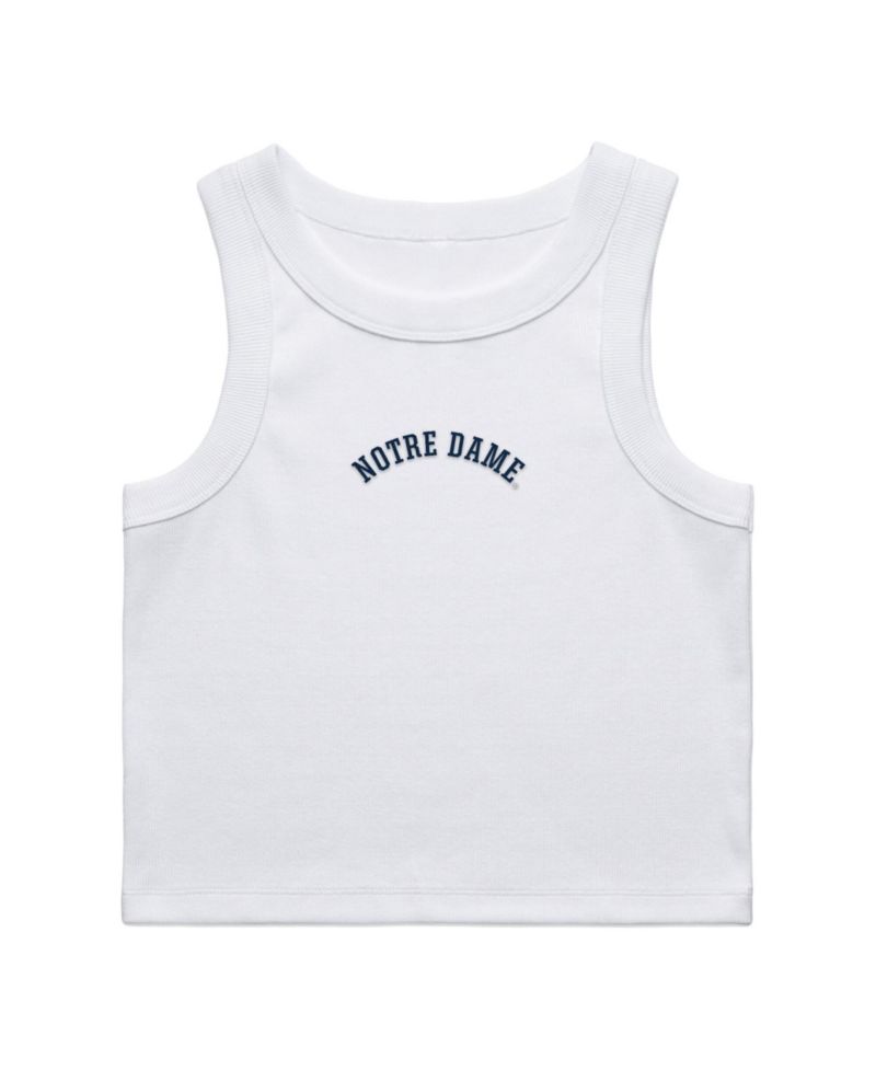Women's White Notre Dame Fighting Irish Upside Down Embroidery Ribbed Cropped Tank Top