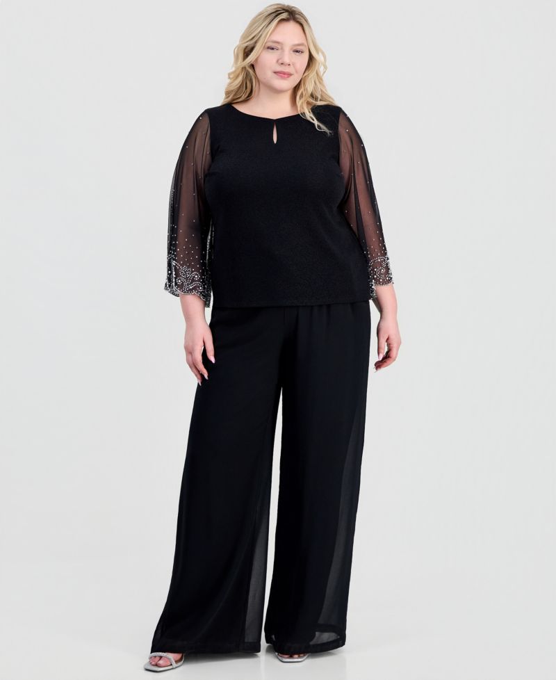Plus Size Boat-Neck Metallic-Knit Top