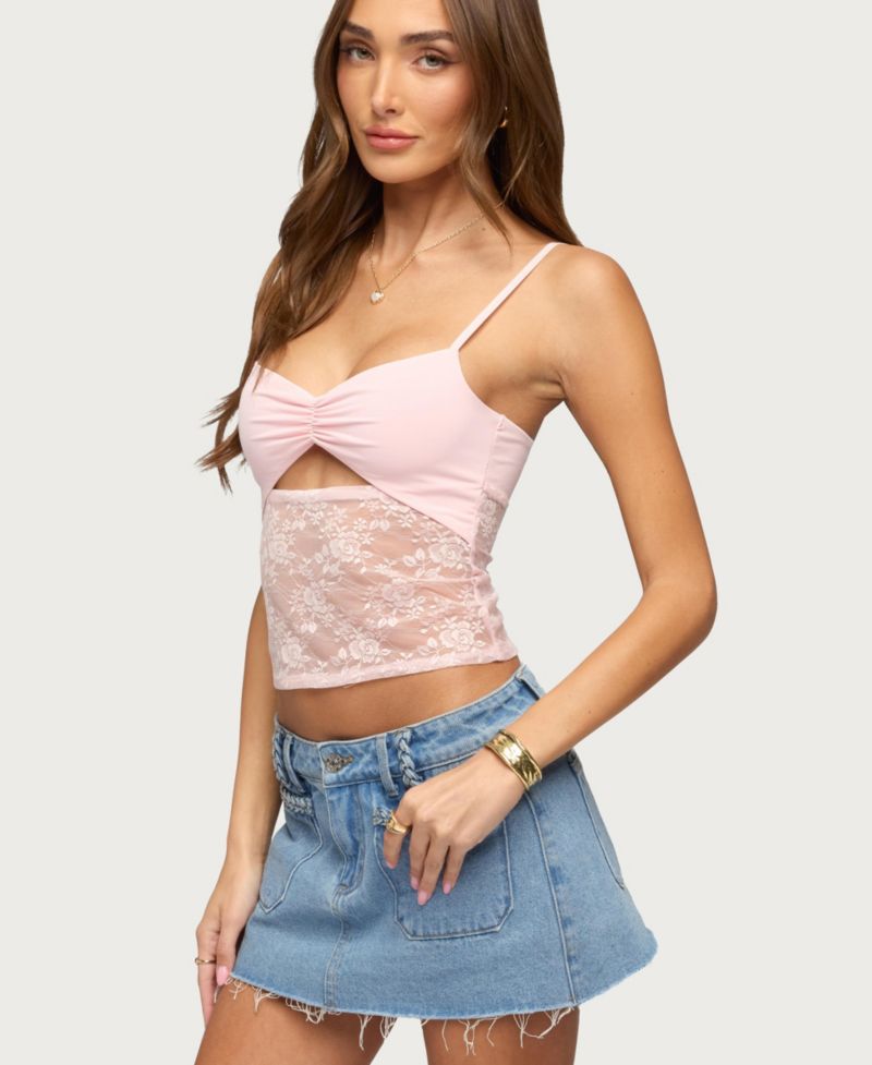 Women's Damarie Cutout Ruched Sheer Lace Top