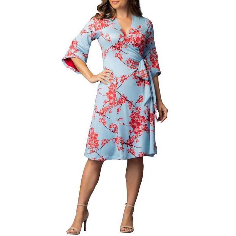 Women's Gemini Wrap Dress with Contrast Lined Sleeves