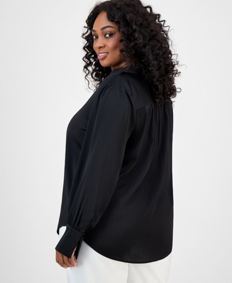 Plus Size Long-Sleeve V-Neck Blouse