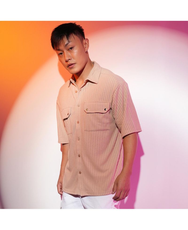 Men's Light Beige Textured Knit Shirt
