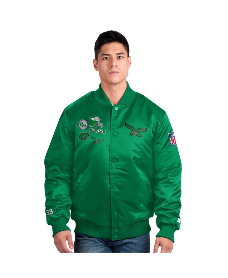 Men's Kelly Green Philadelphia Eagles Exclusive Satin Full-Snap Varsity Jacket