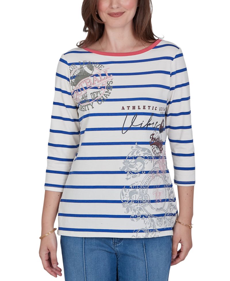 Petite Varsity Striped 3/4-Sleeve Boat-Neck Tee