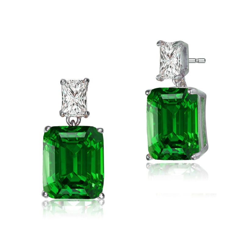 Brilliant White Gold Plated Colored CZ Stud Drop Earrings