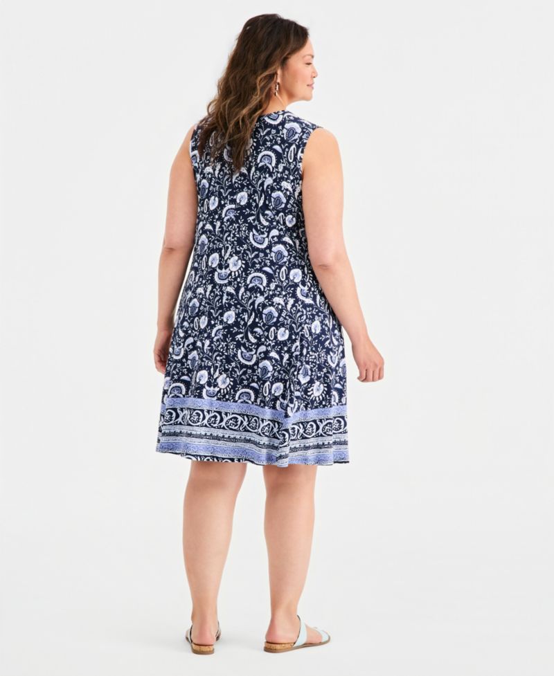 Plus Printed Sleeveless Knit Dress