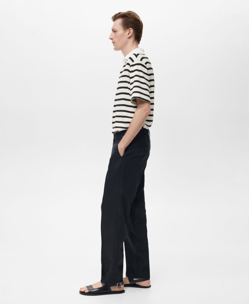 Men's Striped Textured Knitted Polo Shirt