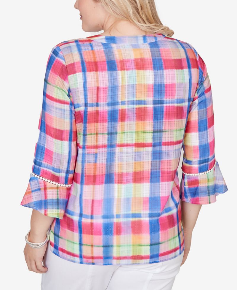 Petite The Royal Treatment Watercolor Split Neck Bell Sleeve Top