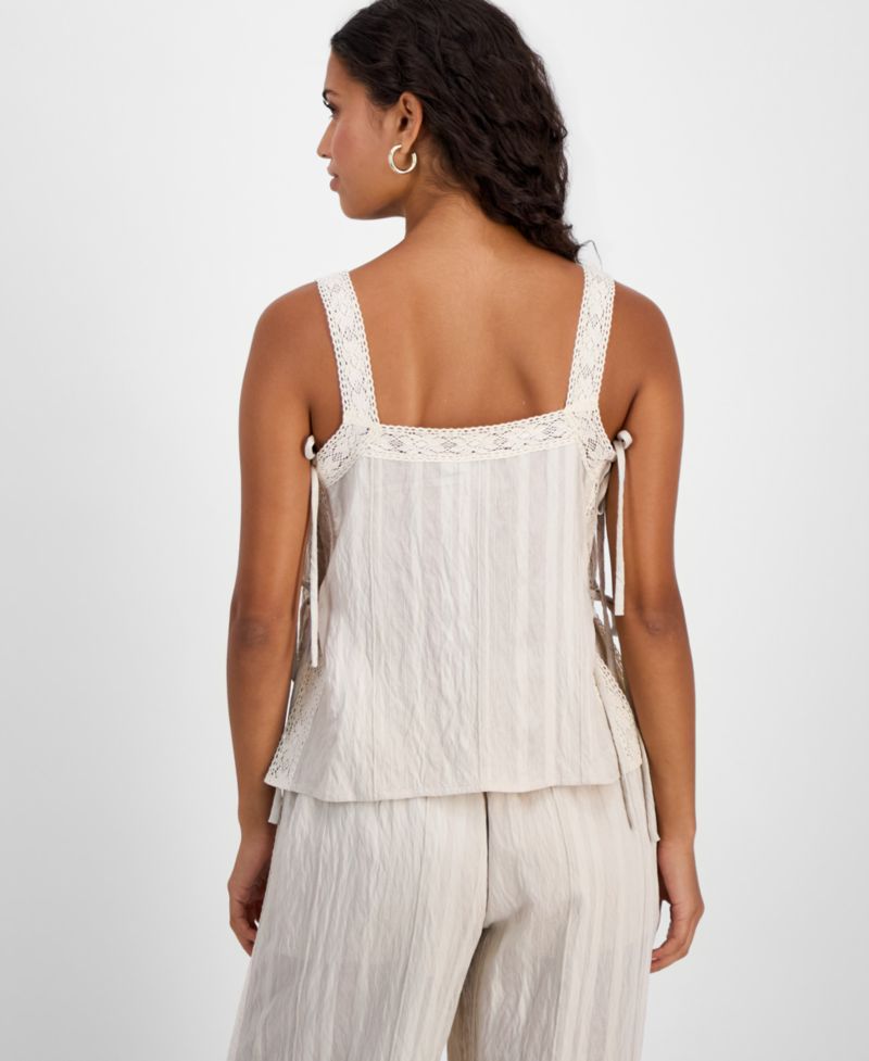 Petite Lace Trim Tie-Side Sleeveless Top
