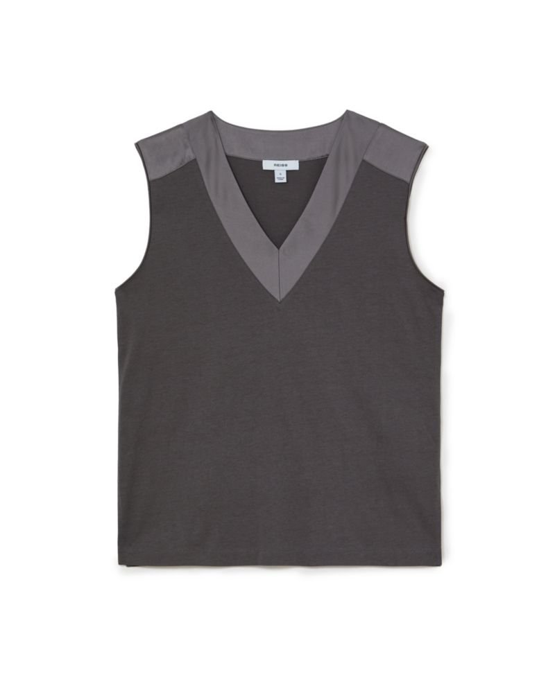 Women's Sleeveless V-Neckline Silk-Trim Top