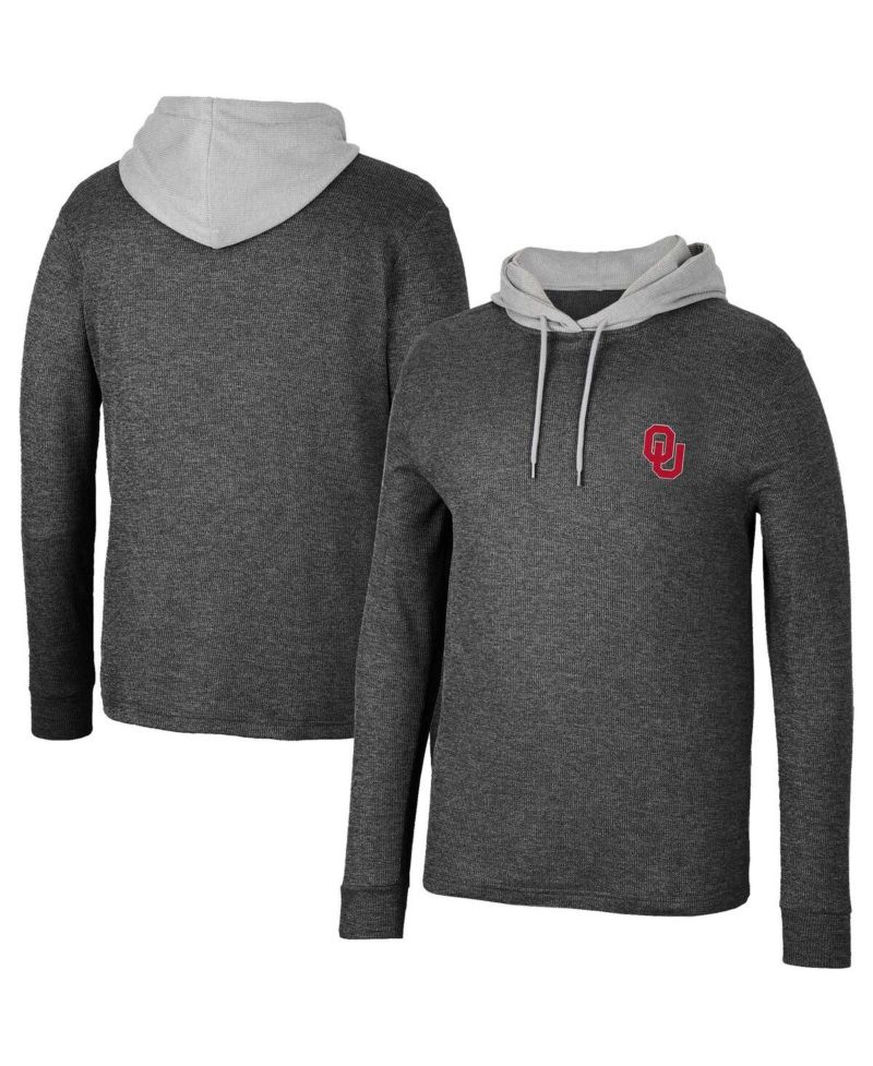 Men's Black Oklahoma Sooners Ballot Waffle-Knit Thermal Long Sleeve Hoodie T-shirt
