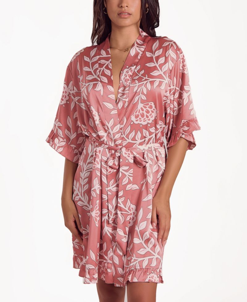 Women's Floral Stretch Woven Long-Sleeve Robe