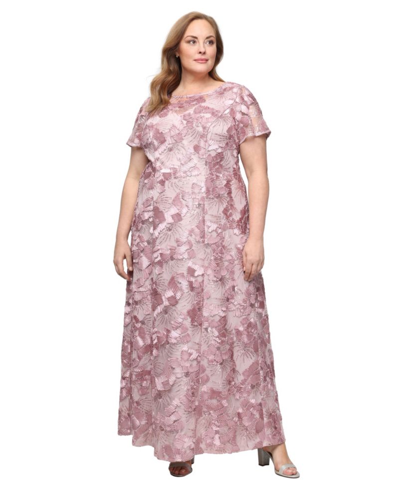 Plus Soutache Sequined Evening Gown