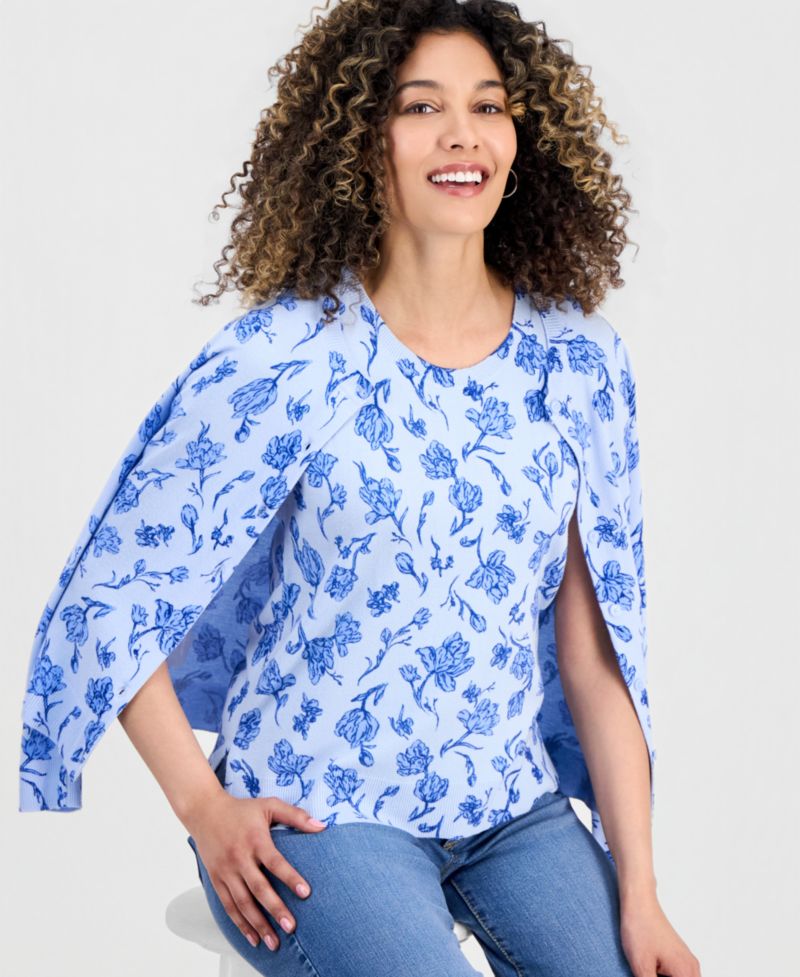 Petite Poetic Floral Button-Up Cardigan Sweater