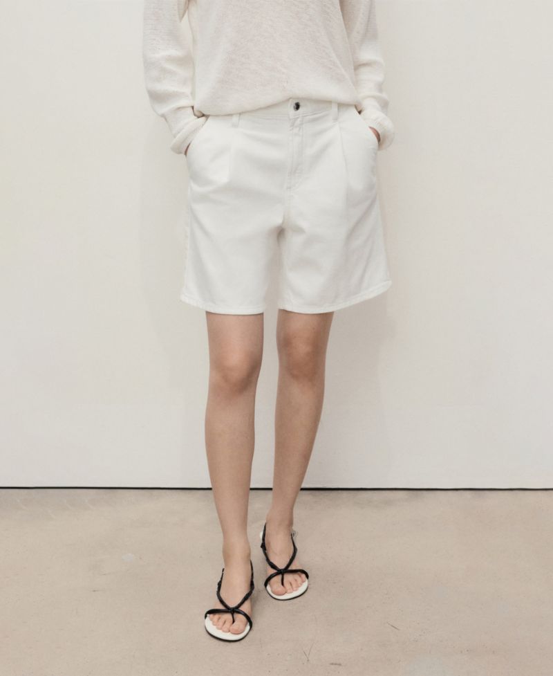 Women's Mid-Rise Pleated Denim Bermuda Shorts