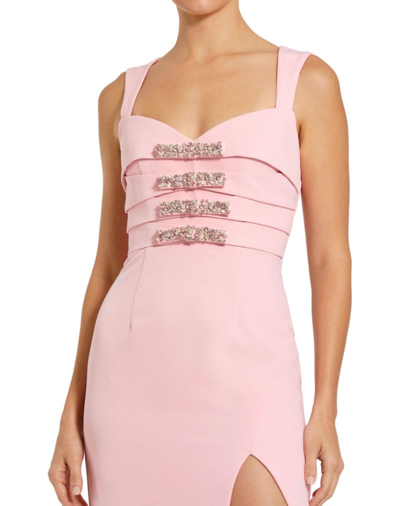 Women's Sleeveless Crepe Gown With Embellished Bows