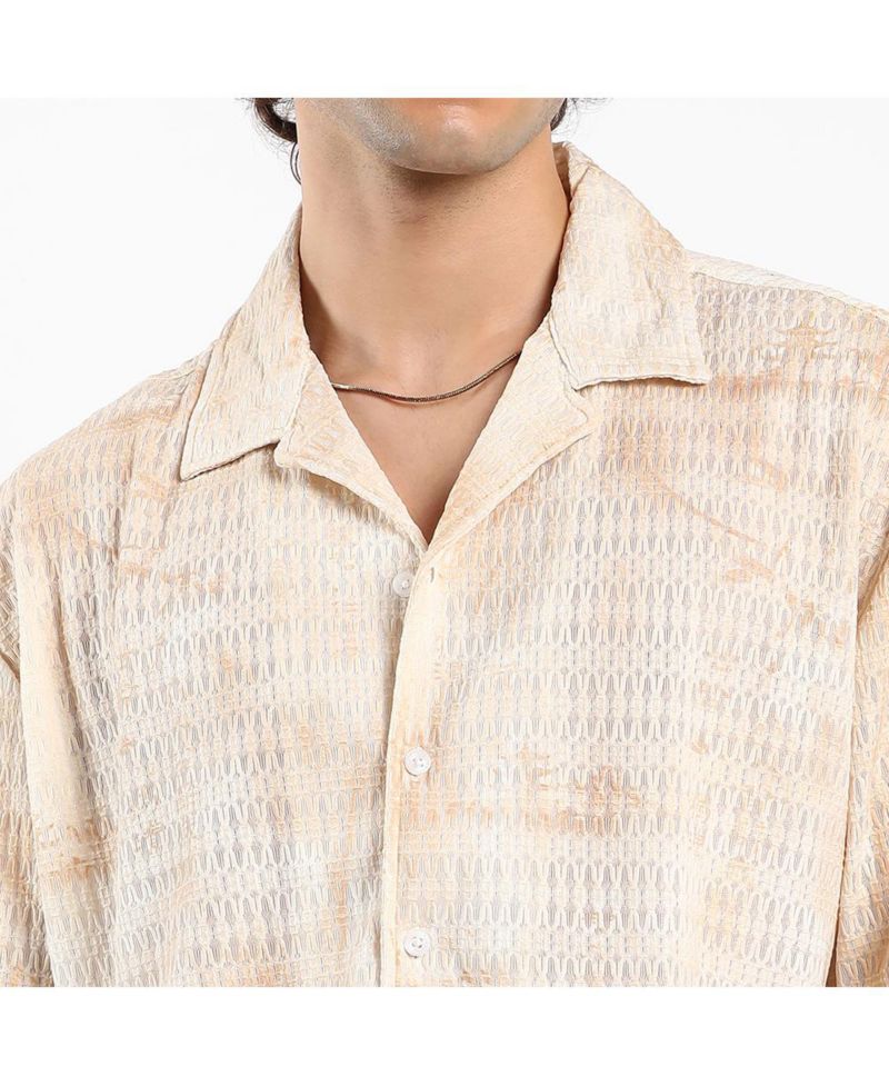 Men's Tan Brown & Ivory White Faded Woven Oversized Shirt
