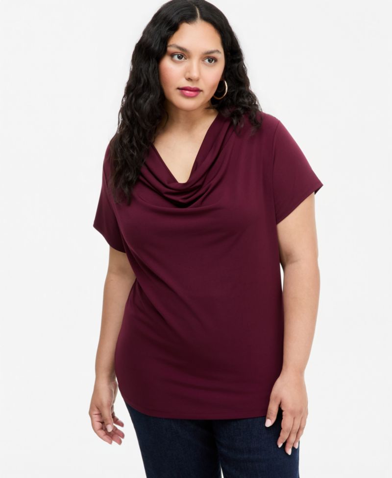 Plus Size Cowl-Neck Cap-Sleeve Blouse