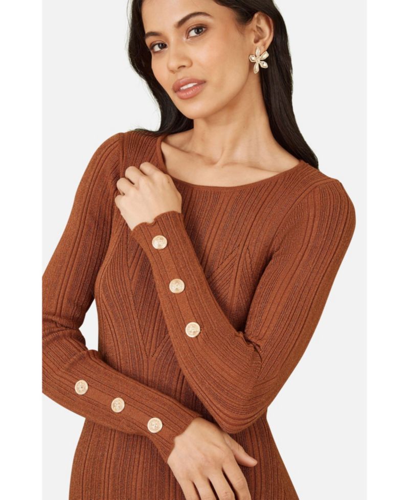 Women's Fitted Button-Detail Shimmery Midi Dress