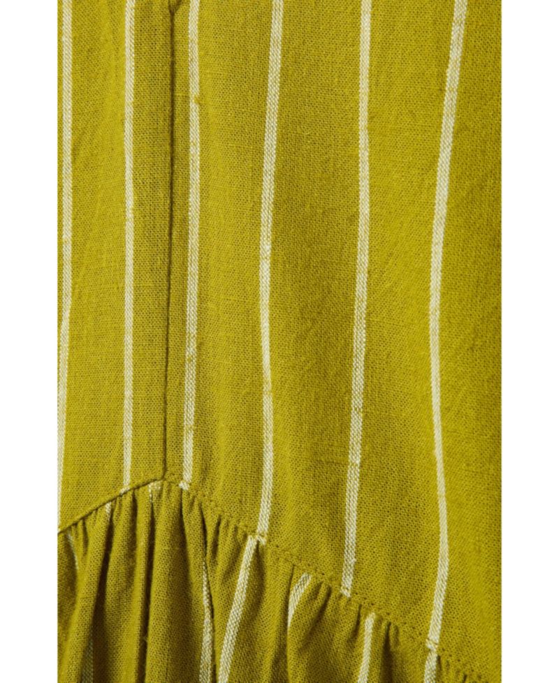 Women's V-Neck Gathered-Waist Striped Midi Dress