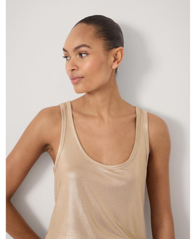 Women's Metallic Scoop Neck Slub Vest