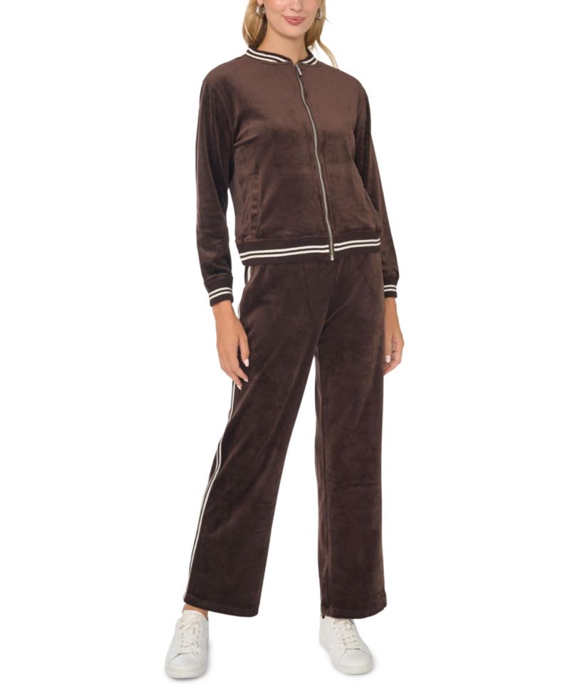 Women's Bomber Stripe-Trim Velvet Jacket