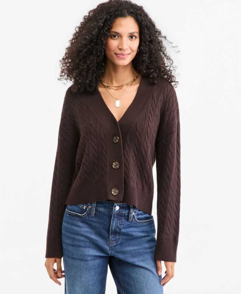 Women's Cable-Knit 3 Button V-Neck Cardigan