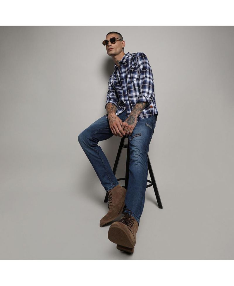 Men's Navy Blue Tartan Plaid Shirt