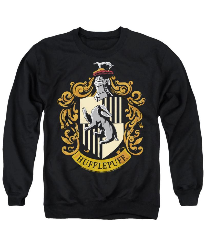 Men's Hufflepuff Crest Graphic Long-Sleeve Crewneck Sweatshirt