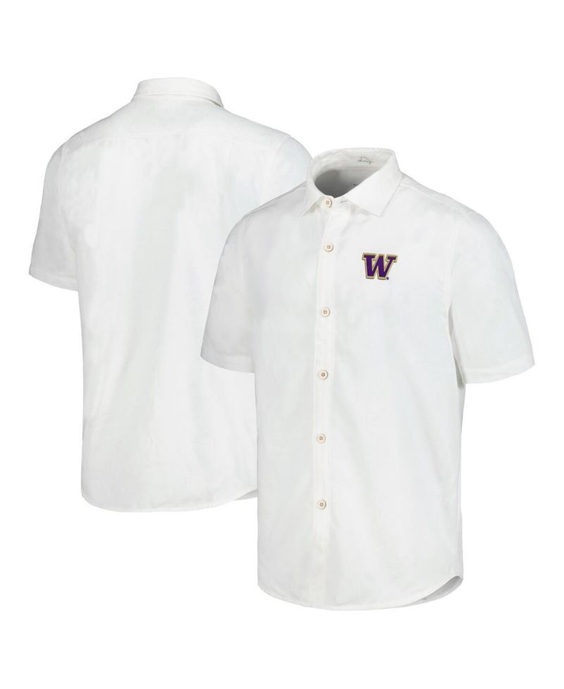 Men's White Washington Huskies Coconut Point Palm Vista Island Zone Camp Button-Up Shirt
