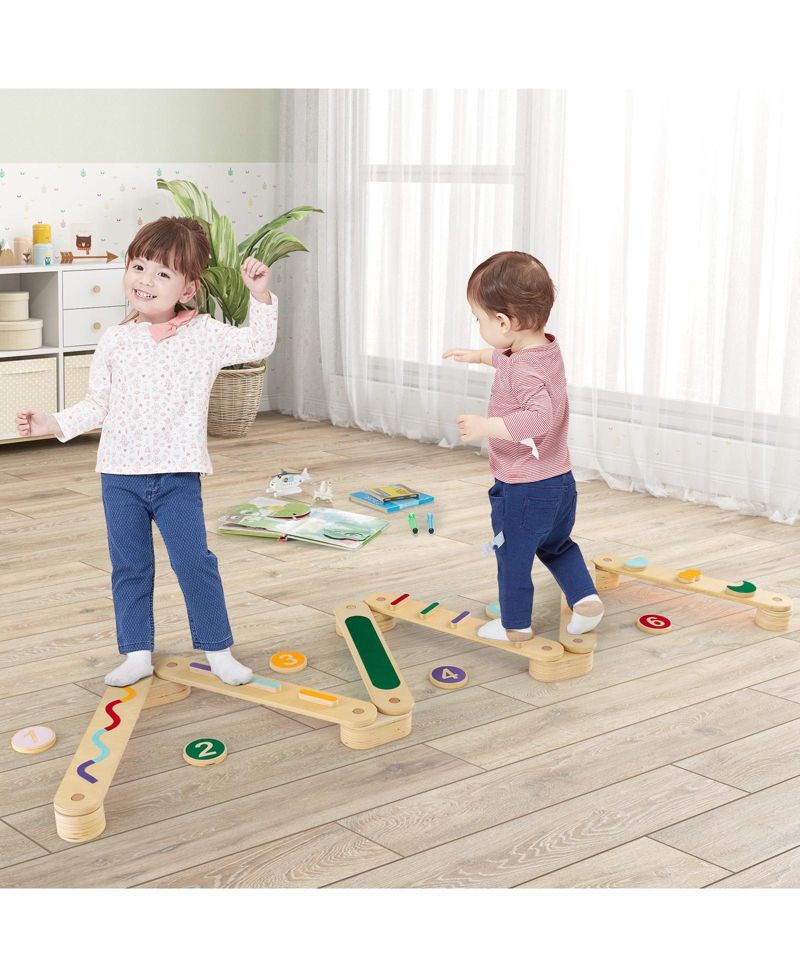 Baby Wooden Obstacle Balance Beams and Stepping Stones, 19-Piece Set