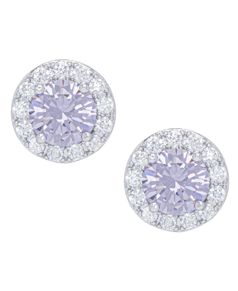 Cubic Zirconia Round Halo Pendant and Earrings Set in Fine Silver Plate, 2 Piece