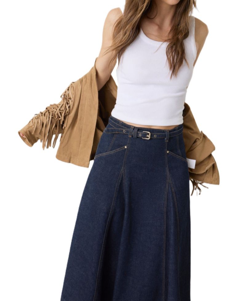 Women's Rayne High-Waisted A-Line Midi Denim Skirt