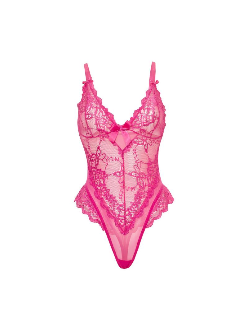 women's plus size Curvy Valentine Sheer Lacey Teddy