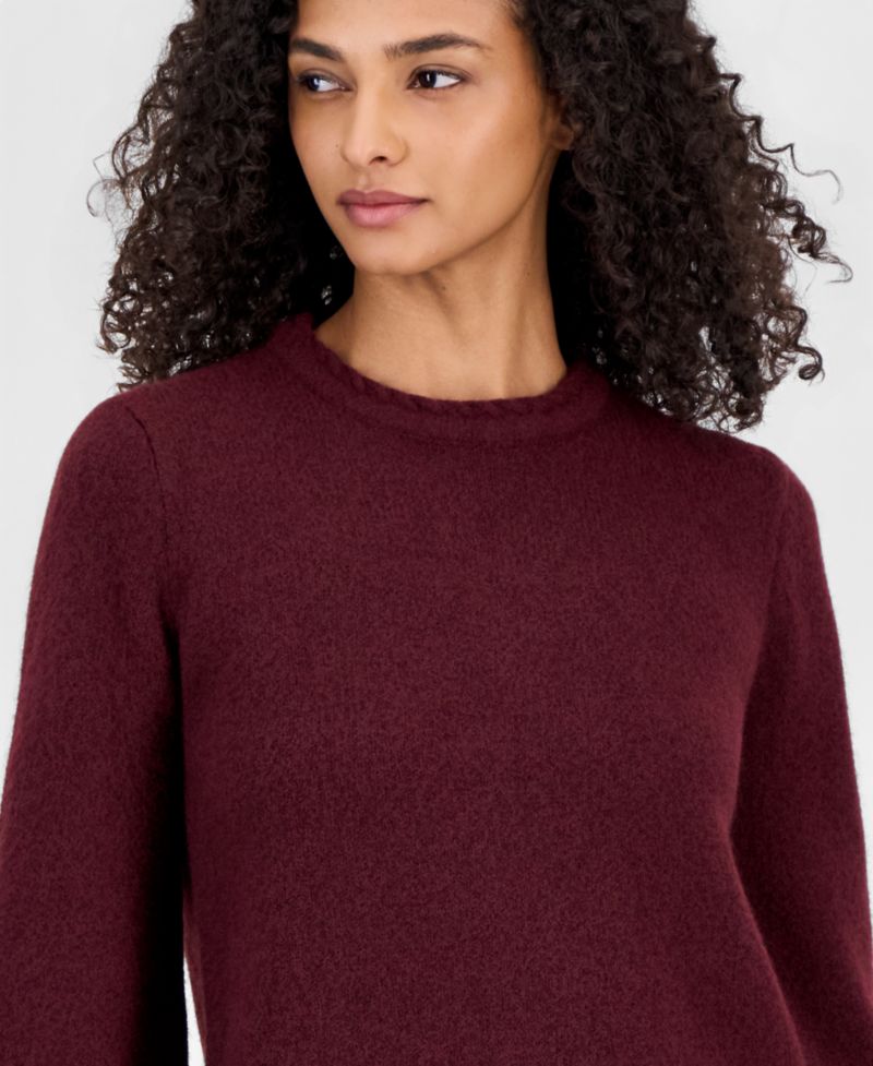 Petite Braided-Trim Long-Bell-Sleeve Sweater