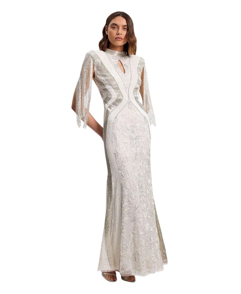 Women's Tassel Sleeve High Neck Maxi Dress