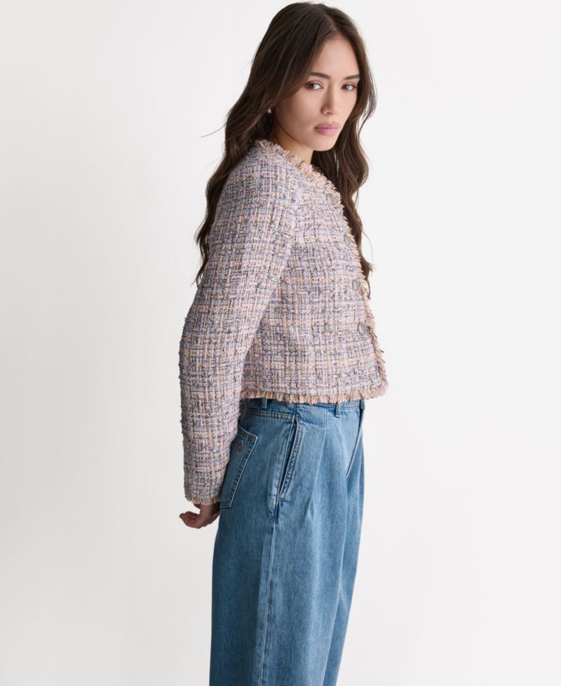 Women's Crewneck Fringe Detail Tweed Jacket