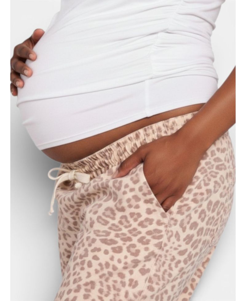 Women's Motherhood Under the Belly Tie Waist Denim Wide Leg Pant