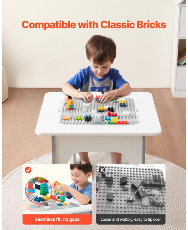 4-in-1 Kids Activity Table & 2 Chairs Set, Double-Sided Graffiti/Blocks Top w/ Storage, Ages 3+