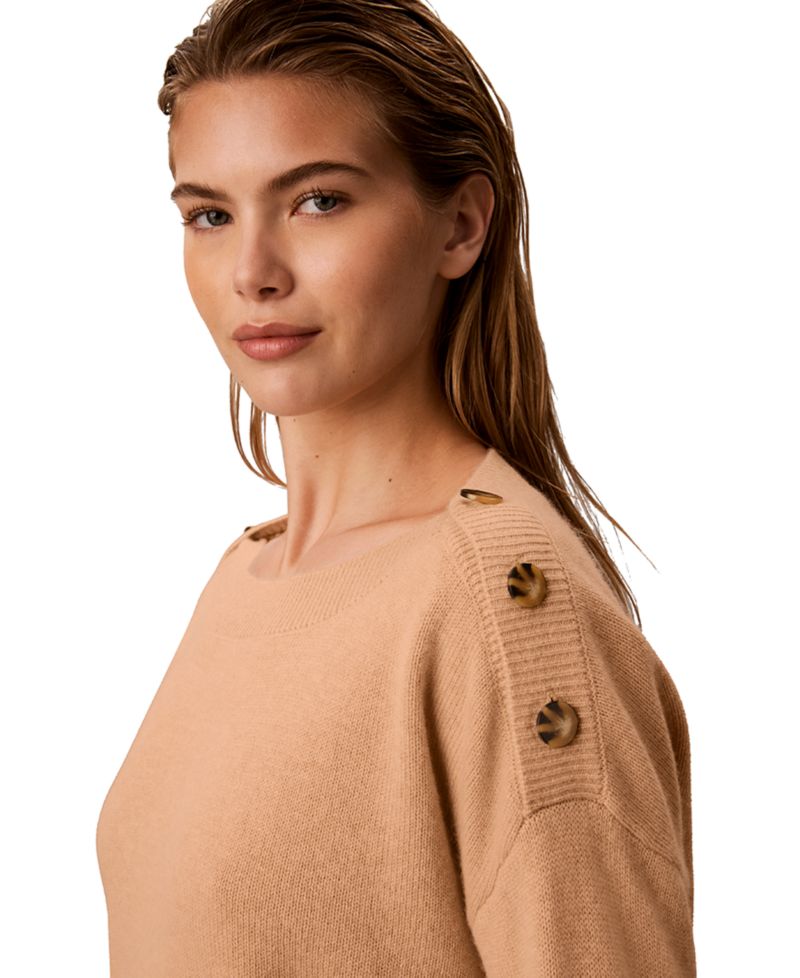 Petite Bateau Neck Button-Shoulder Sweater
