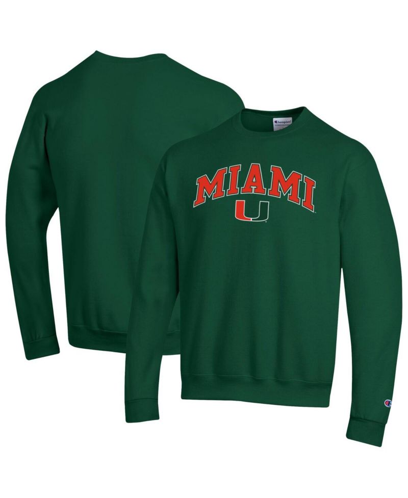 Men's Green Miami Hurricanes Arch Over Logo Pullover Sweatshirt