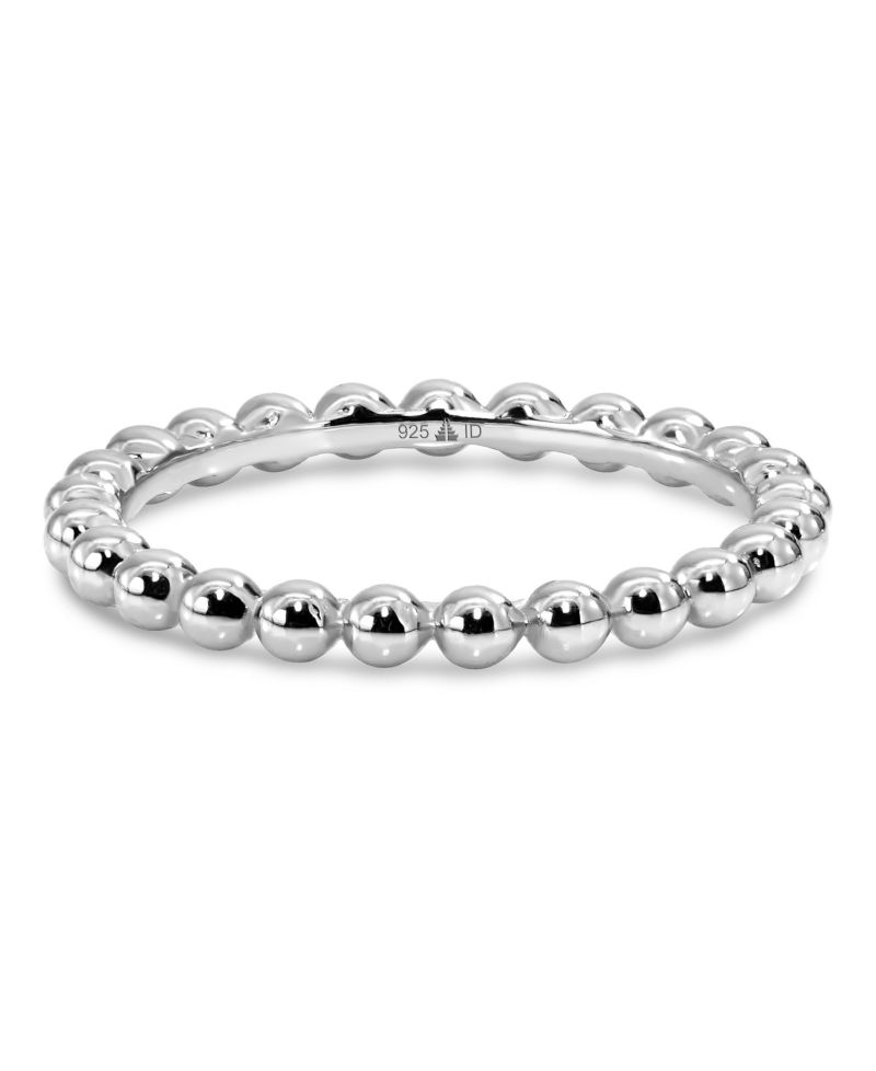 Beaded Ball Ring in Rhodium Plated Sterling Silver, Size 6