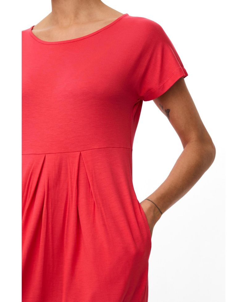 Women's A-Line Gathered-Waist Short-Sleeve Midi Dress