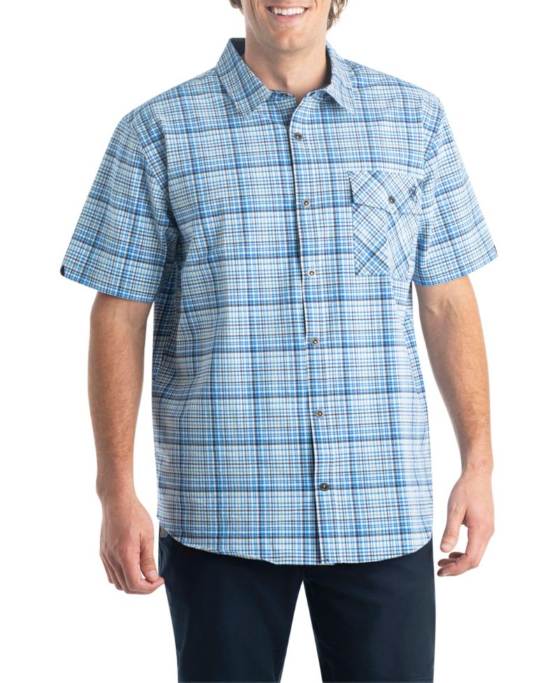Men's Plaid Button Up Moisture Wicking UPF 30+ Short Sleeve Shirt