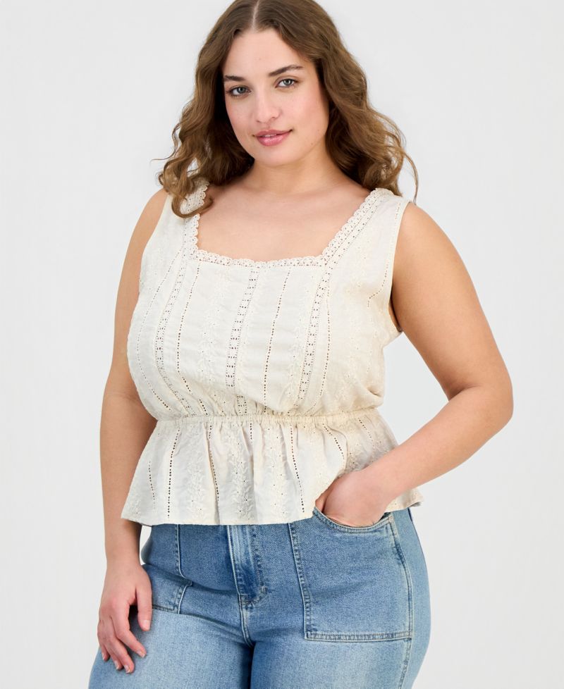 Trendy Plus Size Embroidered Peplum Top