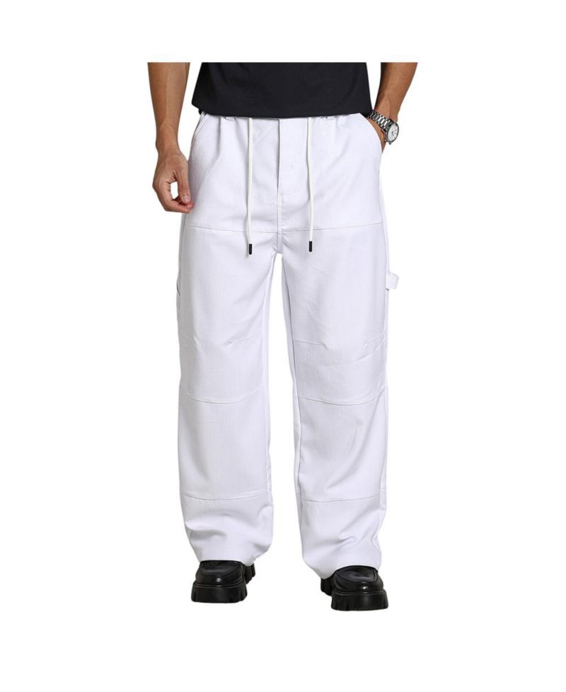 Men's Chalk White Relaxed-Panel Cargo Trousers