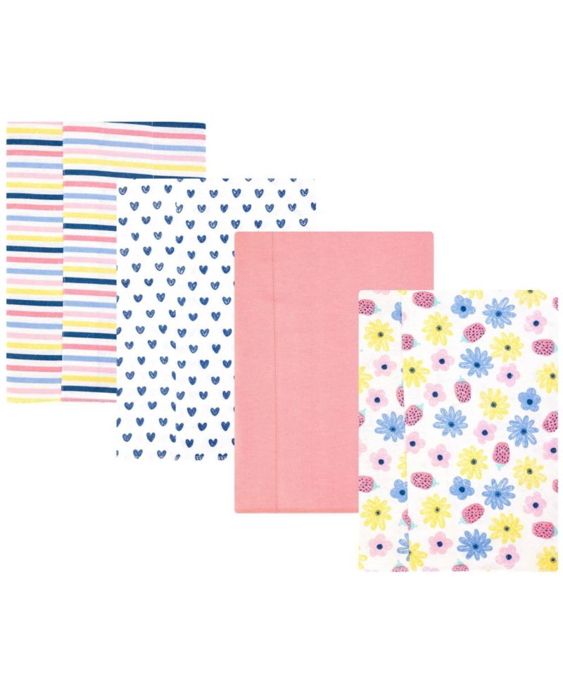 Girl Cotton Poly Flannel Burp Cloths 4-Pack