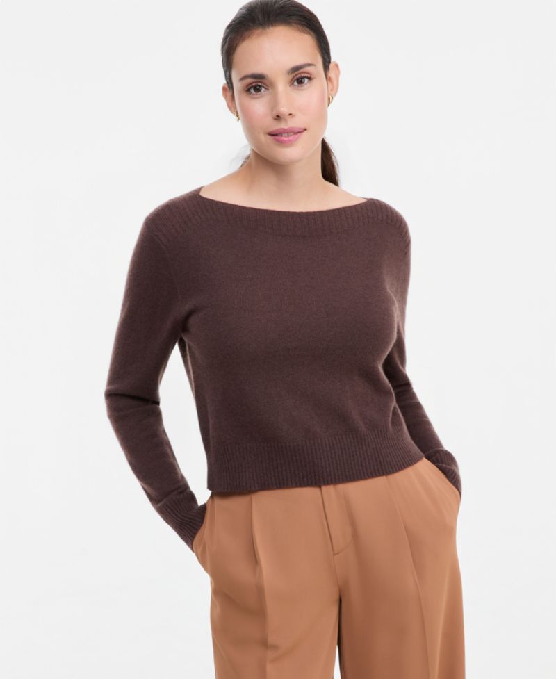 Plus Size 100% Cashmere Boat-Neck Sweater