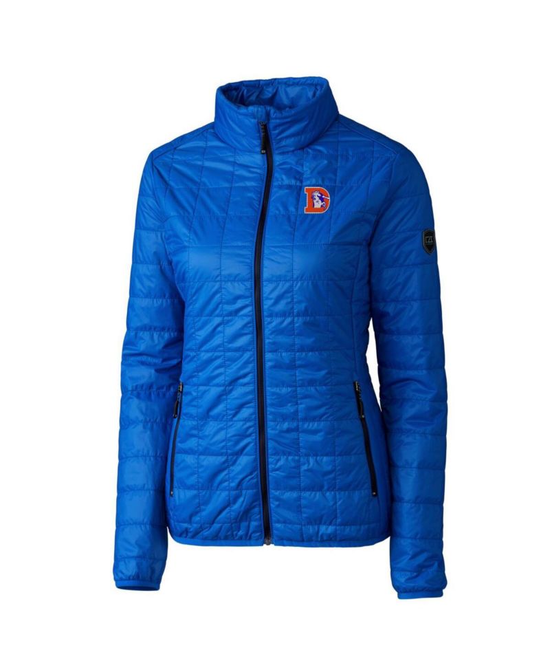 Women's Royal Denver Broncos Throwback Logo Rainier PrimaLoft Eco Full-Zip Puffer Jacket